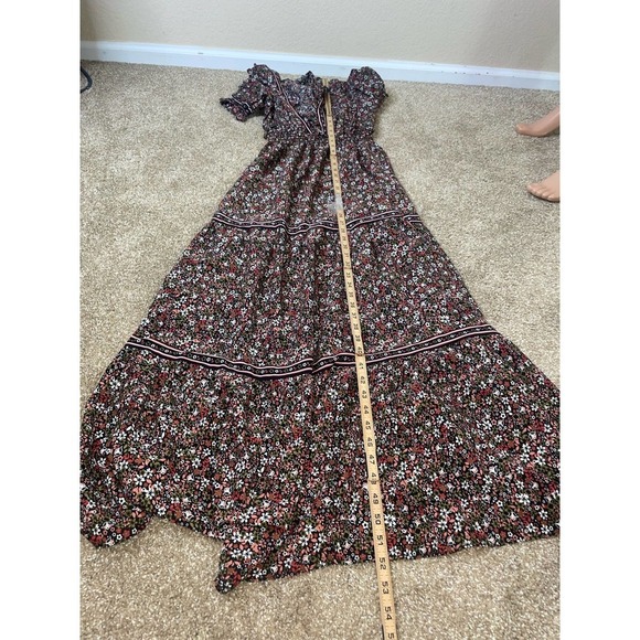 Max Studio Elbow Length Sleeve Print Tiered Maxi Dress SZ M brown floral - Picture 8 of 10